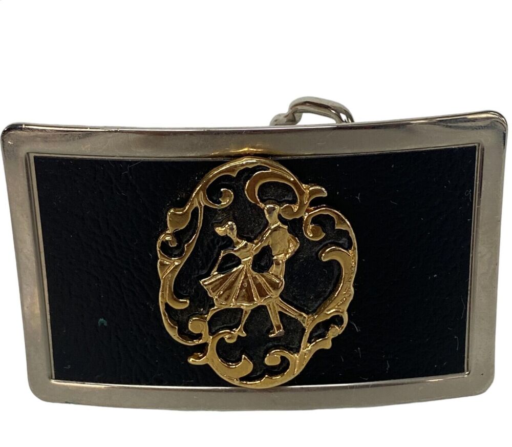 Country Western Line Dancing Belt Buckle Black Gold Silver Ballroom Couple